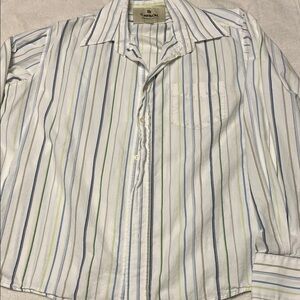 Carbon Individual Style Men's Casual Striped Shirt - White with Blue and Green
